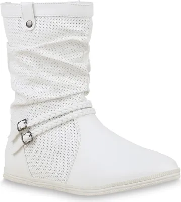 Produktbild von Mytrendshoe Damen Schlupfstiefel Sportliche Stiefel Boots Schnalle 70991, Farbe: Weiß, Größe: 38