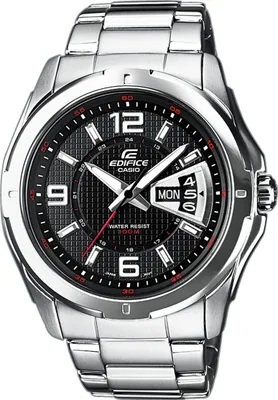 Produktbild von Casio Herrenuhr Edifice EF-129D-1AVEF, Edelstahl, Schwarz/Silber, Mineralglas, Quarz, 45 mm Durchmesser, 10.4 mm Höhe, 20 mm Armbandbreite, Neo-Display, Datum & Wochentag, 10 Bar wasserdicht, Verschraubter Gehäuseboden, Sicherheits-Faltschließe, 3 Jahre Batterielaufzeit
