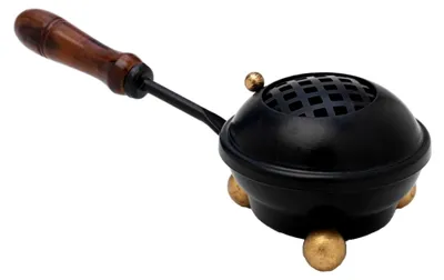 Produktbild von Räucherpfanne mit Holzgriff aus Eisen Räuchergefäß Esoterik schwarz Deko 7531