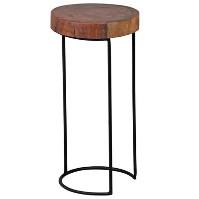 Produktbild von Beistelltisch AKOLA Massiv-Holz Sheesham Wohnzimmer-Tisch Metallbeine Landhaus-Stil Baumstamm-Form Echt-Holz Natur