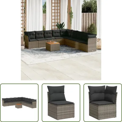 Produktbild von The Living Store 10-tlg. Garten-Sofagarnitur mit Kissen Grau Poly Rattan