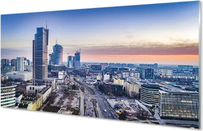 Produktbild von Glasbilder 100x50 Wandkunst Panorama von Warschau Wolkenkratzer Sonnenaufgang