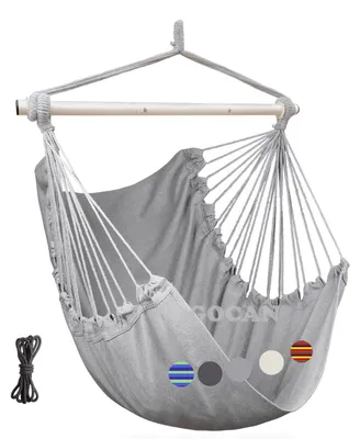 Productafbeelding van Hangmat - Hangstoel - Katoen - 110 x 150 cm - Grijs - Tot 150 kg