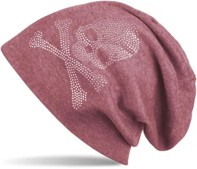 Produktbild von styleBREAKER klassische Beanie Mütze mit Totenkopf Strass Applikation, Uni 04024034
