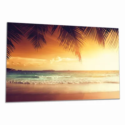 Produktbild von Wallario Herdabdeckplatte aus Glas, Größe 80 x 52 cm 1-teilig, Motiv Sonnenuntergang am Strand in der Karibik