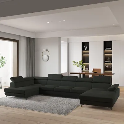 Produktbild von Masseno Ecksofa MONTIVA mit Schlaffunktion U-Form, Sofa mit Bettkasten, Wohnzimmersofa, Couch, Soffa, Bettsofa, Couchgarnitur- Schwarz, MONOLITH 95