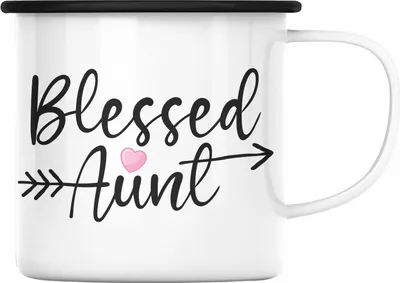 Produktbild von Trendation - Blessed Aunt Emaille Tasse Geschenk für Tante Geschenkidee beste Tante (Schwarz)