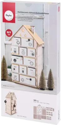 Productafbeelding van Houten adventskalender huis - 185-delig - Naturel - 25,5 x 17,5 x 45,5 cm - Set - Mix Credit