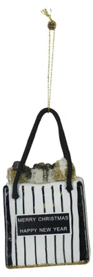 Zdjęcie produktu dla Wieszak świąteczny - Torba na zakupy - Czarny/Biały/Złoty - 7x4x8,5 cm