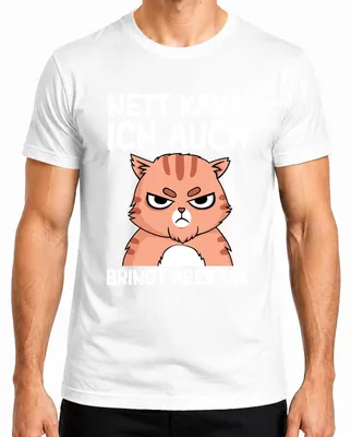 Produktbild von Nett kann ich auch lustiger Katzenspruch Cartoonkatze Humor Witz Herren T-Shirt, Weiß, M