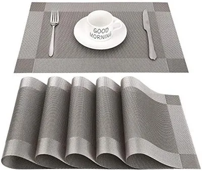 Produktbild von CHAOCHI Platzset Abwischbar,Tischset Abwaschbar Grau 6er Set PVC Abgrifffeste Hitzebest?ndig rutschfest Platzdeckchen fš¹r Kš¹che,Zuhause,Restaurant,Speisetisch,45cmx30cm