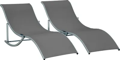 Produktbild von 2er Set Sonnenliege Gartenliegen Stoffliege Relaxliege ergonomisch Aluminium Texteline Dunkelgrau 165 x 61 x 63 cm