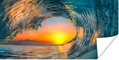 Produktbild von MuchoWow® Poster Sonnenuntergang - Wasser - Welle - Orange 120x60 cm - Bild