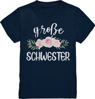 Produktbild von Große Schwester T-Shirt Rosen Große Schwester Geschenk – Navy / 152/164 (12-14)