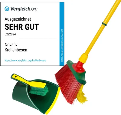 Produktbild von Novaliv Krallenbesen Set 30 cm Holz mit Teleskopstiel gebogenen Borsten Gartenbesen Straßenbesen Kehrbesen Laubbesen (1, Krallenfeger + Kehrschaufel Set Krallenhandfeger)