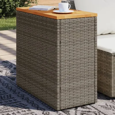 Produktbild von vidaXL Zahradní stolek s dřevěnou deskou šedý 58x27,5x55 cm ratan