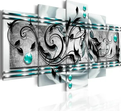 Produktbild von Leinwandbilder 200x100 cm a-A-0018-b-p Vlies Leinwandbild 5 tlg Kunstdruck modern Wandbilder XXL Wanddekoration Design Wand Bild ABSTRAKT BLUMEN ORNAMENT