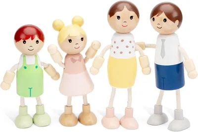 Imagen del producto de Juguetes de madera, familia, 4 figuras, accesorios para casas de muñecas, para niños a partir de 3 años