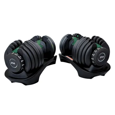 Immagine prodotto di PH Fitness Set di manubri regolabili 24KG verde scuro - 2 PEZZI - Manubri intelligenti - Manubri regolabili da 2,5 a 24 kg - Manubri 15 in 1