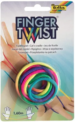 Produktbild von folia 33177 Finger Twist Fadenspiel, in Trendiger Regenbogen-Optik, ca. 160 cm lang, Fingerspiel für Jungen und Mädchen ab 5 Jahre, ideal als kleines Geschenk, Mitgebsel und für den Schulhof