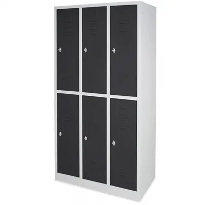 Produktbild von Stahl-Fächerschrank mit Sockel und Drehriegelverschluss, 6 Fächer, BxTxH 900x500x1800 mm, lichtgrau/anthrazit