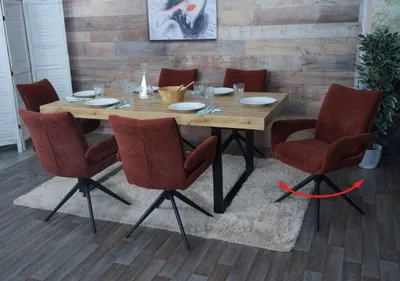 Obrázok produktu pre sada 6 stoličiek do jedálne HWC-O78, kuchynská stolička, otočná s automatickým vrátením, látka/textil šenil (310 g/m²) Oeko-Tex ~ červenohnedá