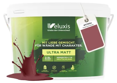 Produktbild von Wandfarbe Rot Rosa Braun Matt Innenfarbe – Deckkraft Klasse 1, VOC-frei, Ohne Grundierung, Tropfarm – Wohnzimmer & Schlafzimmer – 2,5L – Veluxis (Sweet Marmalade)