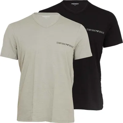 Produktbild von Emporio Armani Herren T-Shirt V-Ausschnitt 2er Pack | Baumwolle & Elasthan Regular Fit EM000392 AF20669 Schwarz/Steel M