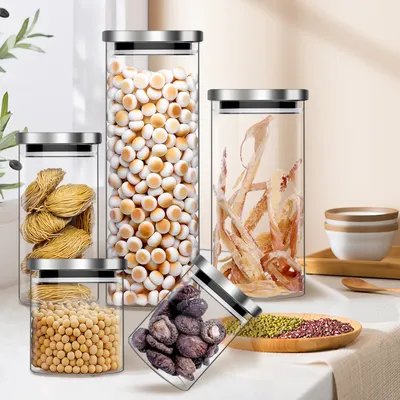 Produktbild von 10tlg Set Vorratsdosen Vorratsglas Vorratsgläser mit Edelstahl Deckel- 550ml + 800ml + 1000ml + 1400ml + 1700ml,Vorratsgläser, Lebensmittelglas