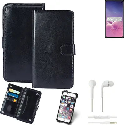 Produktbild von K-S-Trade 360° Hülle kompatibel mit Samsung Galaxy S10 (DUOS) inkl. Headphones schwarz Kunstleder Case BookCase WalletCase Kunstlederederhülle