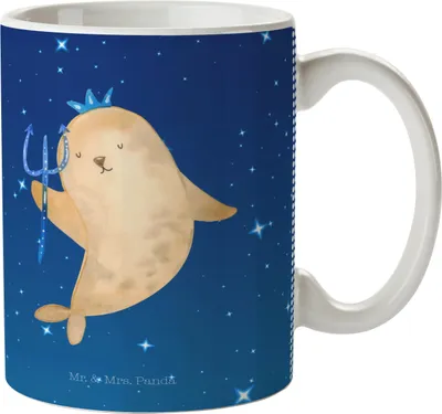 Produktbild von Mr. & Mrs. Panda Mehrwegbecher Sternzeichen Wassermann - Sternenhimmel Blau - Geschenk, Meermann, Meer, Geburtstag Januar, Plastikbecher, Nix, Februar, Pott, Kindertasse