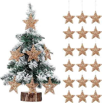 Produktbild von Hängende Stern-Dekorationen Weihnachten Set 18 Deko Gold 8 cm