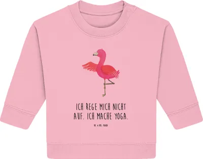 Produktbild von Mr. & Mrs. Panda Organic Baby Pullover Flamingo Yoga 6. - 12. Monat - Baumwolle Pink - Geschenk, Yogi, Meditieren, Baum, Bullover, Namaste