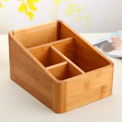 Produktbild von Bamboo-Organizer-Box, 4 Fächer, multifunktional, für Fernbedienungen, Haushaltsgegenstände, Holzkosmetikkiste, 20*14cm