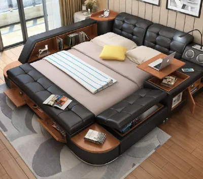 Produktbild von Multifunktion Bett Betten Ehebett Doppelbett Polsterbett Schlafzimmer Lederbett