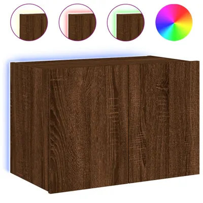 Image de vidaXL Armoire TV murale avec lampes LED brun imitation chêne 60x35x41 cm