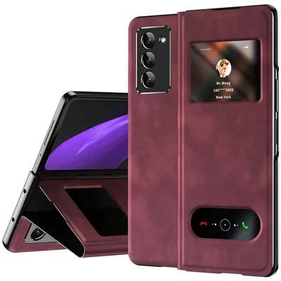 Immagine prodotto di Custodia sottile in pelle flip per Samsung Galaxy Z Fold 2 5G, con finestra di visualizzazione e funzione stand rosso
