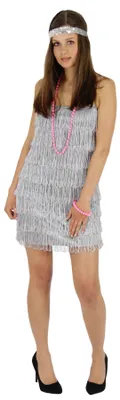 Produktbild von 20er Jahre Damen Kleid Charleston Kostüm Fransen silber, Größe:M