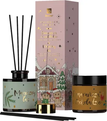 Obrázok produktu pre HiSkin Voňavá vianočná sada difuzérov Čokoládový pomaranč 80 ml + prírodná sójová sviečka Magic Forest 100 ml