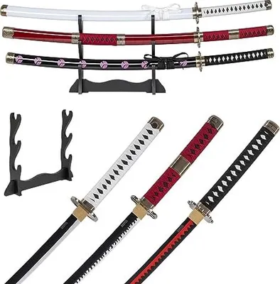 Produktbild von Roronoa Zoro drevený meč katana, 105 cm, katany, japonský anime cosplay meč - Kitetsu/Shisui/Wado Ichimonji - 3-dielna sada JT10000