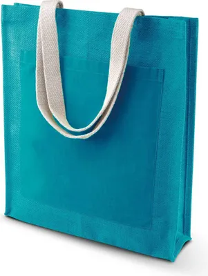 Produktbild von Kimood Shopper Bag Jute Einkaufstasche Tragetasche Midi Strandtasche, Größe:U, Farbe:Türkis