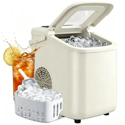 Produktbild von Eiswürfelmaschine 12 kg/24h kompakter Eisbereiter mit 1,2 L Wassertank, 2 Eisgrößen Kältemittel R600a Selbstreinigung, 46 dB 22,6×28,3×29,9 cm
