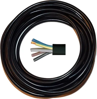 A coiled black cable with its inner wires exposed.