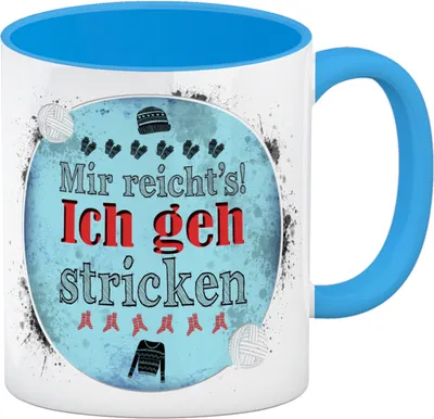 Produktbild von Mir reicht's! Ich geh stricken Kaffeebecher Henkel und Innenseite