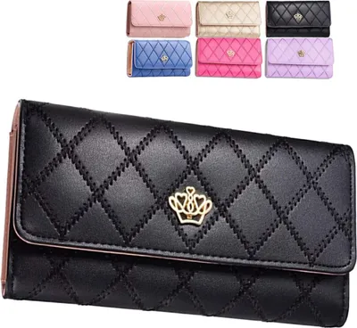 Produktbild von odsellingaaa Damen Geldbörse, Schwarz, Kunstleder, elegant, 19x10x3 cm, mit Reißverschluss und Druckknopf, multifunktional mit 9 Kartenfächern, Fotofach, Scheinfach und Reißverschlussfach