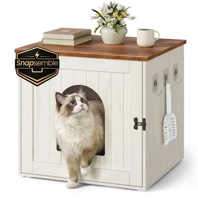 Produktbild von SONGMICS HOME Katzenklo-Schrank, Snapsemble – superschnelle Montage, Katzenschrank, weiß-braun