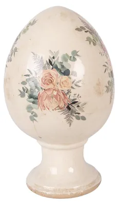 Imagen del producto de Clayre & Eef, figura decorativa de huevo, diámetro 17 cm, altura 28 cm, color beige, cerámica