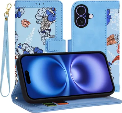 Produktbild von Techsuit FlipCraft Book Wallet Klapphülle mit Kabel für Apple iPhone 16 - Vibrant Blue