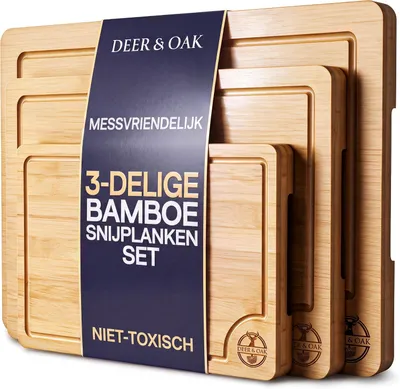 Produktbild von Schneidebrett-Set – 3 Stück – 33 x 24 cm – Bambus – Lebensmittelecht