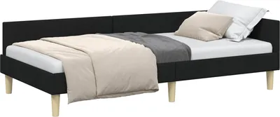 Image de vidaXL Cadre de lit d'angle noir 90 x 190 cm Tissu